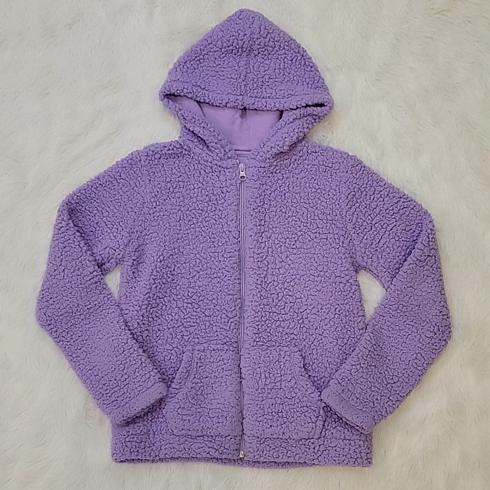Children's Place Purple Sherpa Full Zip Hooded Jacket Girls Size 10/12
